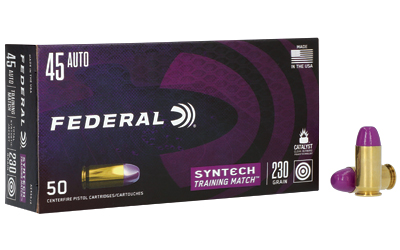 Federal American Eagle  Syntech Training Match  45ACP  230 Grain  Total Synthetic Jacket  50 Round Box AE45SJ2