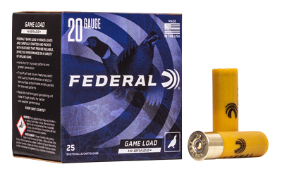 Federal Game Load  Hi-Brass  20 Gauge  2.75"  #6  2 3/4 Dram  1oz  Shot  25 Round Box H2046