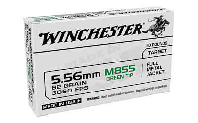 Winchester Ammunition M855  556NATO  62 Grain  Full Metal Jacket  Green Tip  Box of 20 WM855K